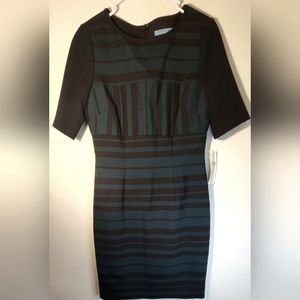 Antonio Melani Size 6 Sheath Dress Green Black Striped Zip Back